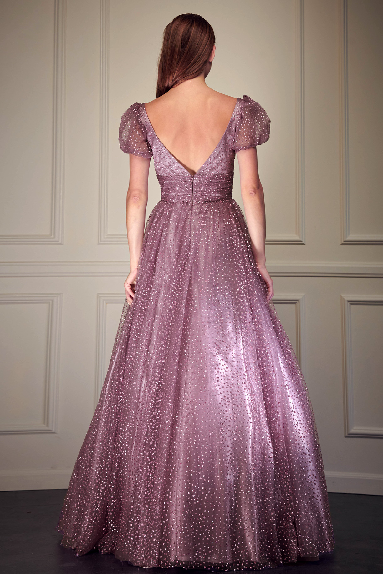 SHORT SLEEVE, V-NECK, BALLGOWN