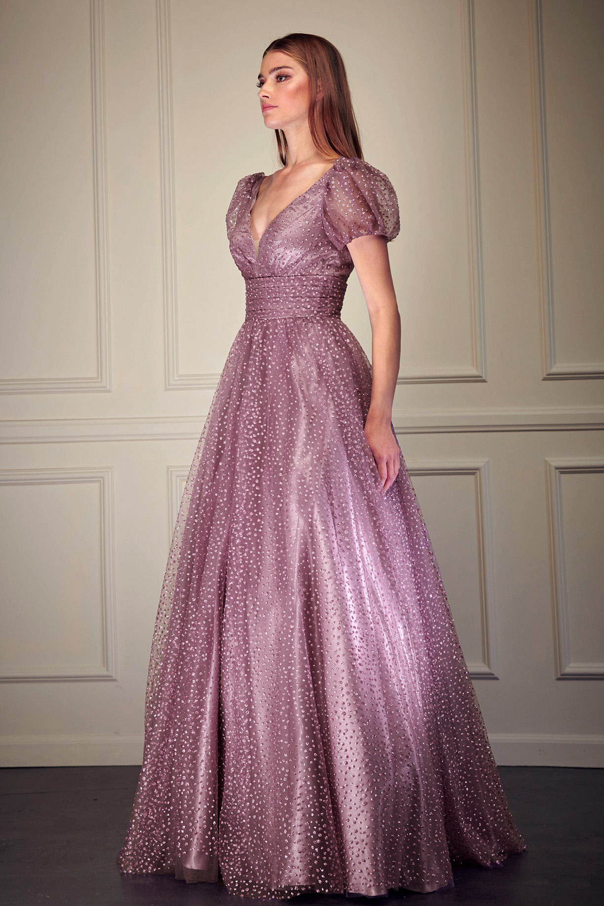 SHORT SLEEVE, V-NECK, BALLGOWN