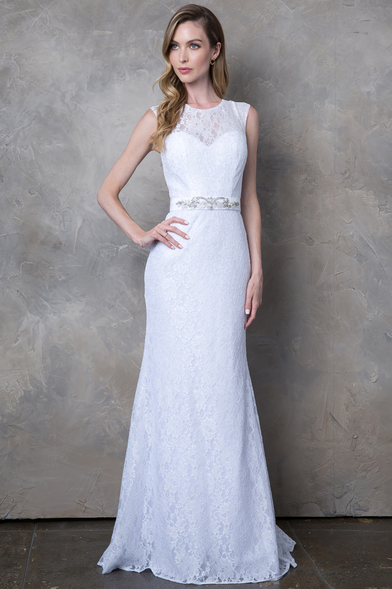 Belted Lace Wedding Dress