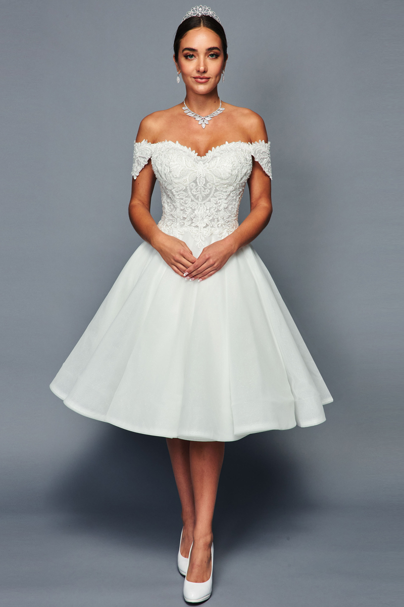 Off the Shoulder A Line Short Wedding Dress