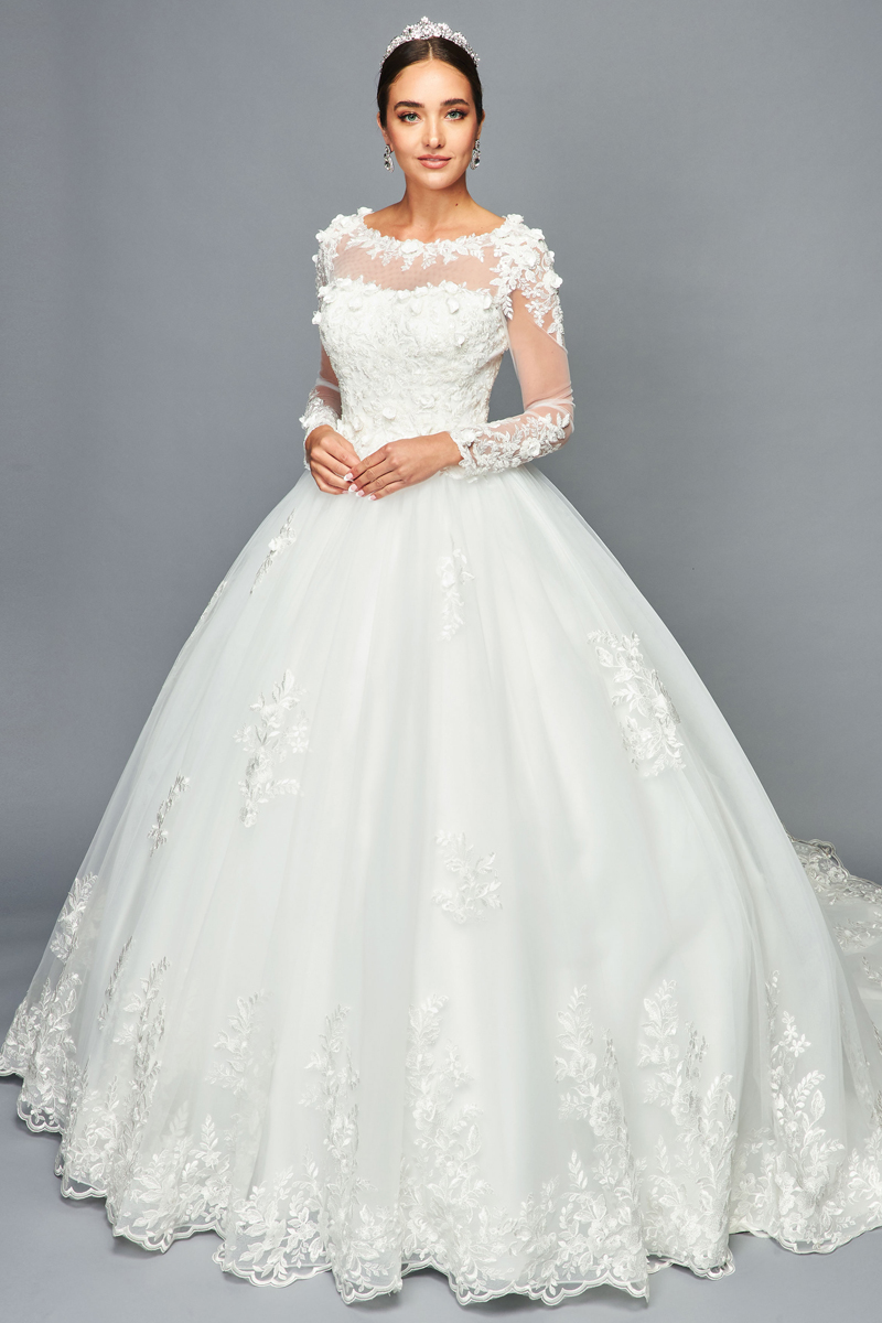 Long Sleeve Bateau Neck A Line Wedding Dress